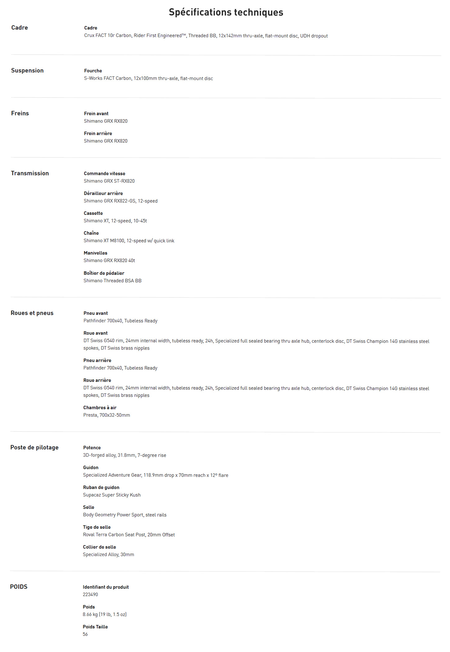 Caracteristique technique vélo CruX Comp année 2026